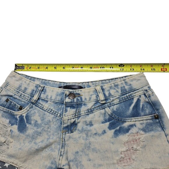 Blue Dog Shorts Womens Large Bleached Denim Distressed Stars Stripes Flag USA - Picture 5 of 15
